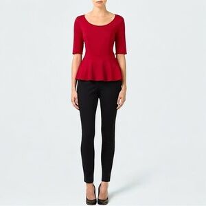 Aritzia T.Babaton Benett 3/4 Sleeves Stretchy Jersey Knit Red Peplum top